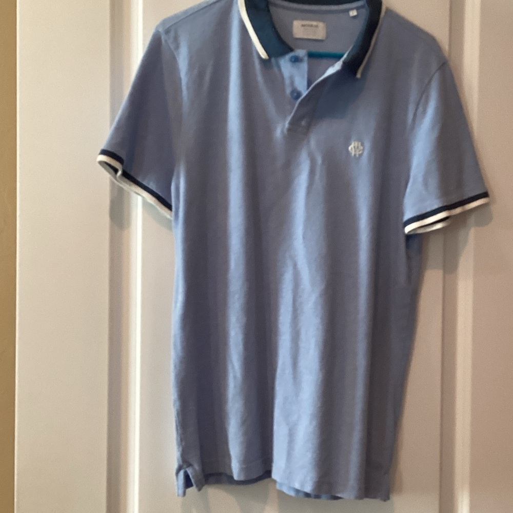 Classic Blue Polo Shirt with White Trim. B